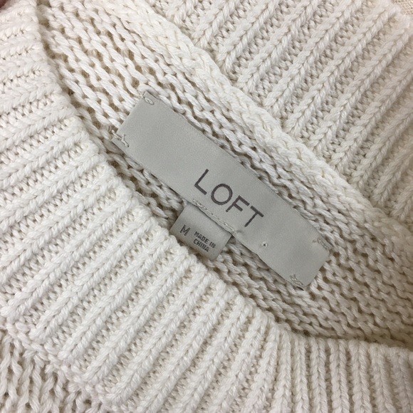 Loft fringe pullover mock neck sweater, cream, M - Picture 6 of 6